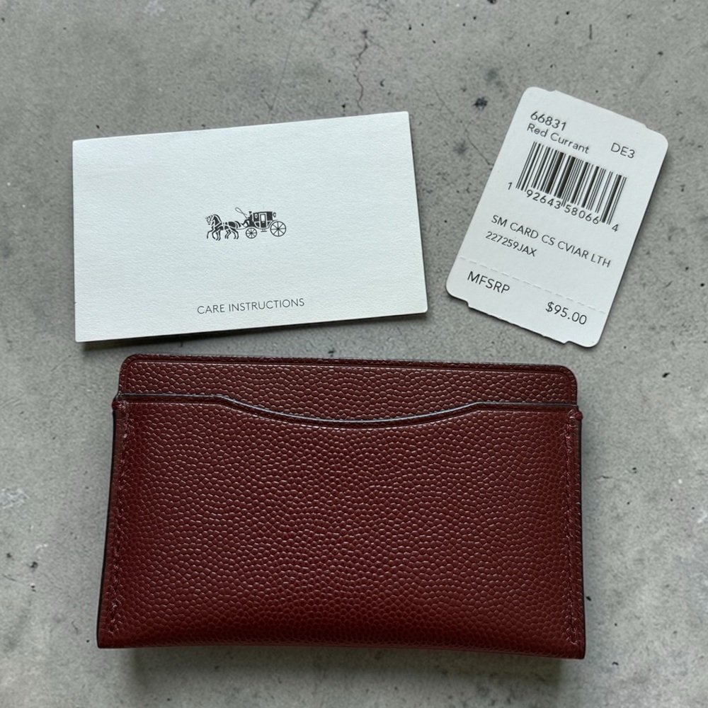 Coach Pebbled Leather Slim Card Case Wallet Red Currant Minimalist LuxuryNEW NWT - Picture 6 of 7